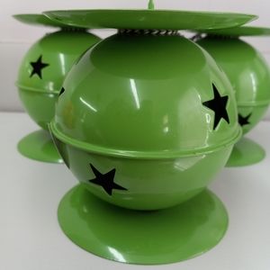 Set of 3 Green Large Jingle Bell Candle Holders 4.5" * 3.5"